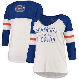 Pressbox Florida Gators Plus Size 3/4 Sleeve V-Neck T-Shirt Blue White Orange 2X